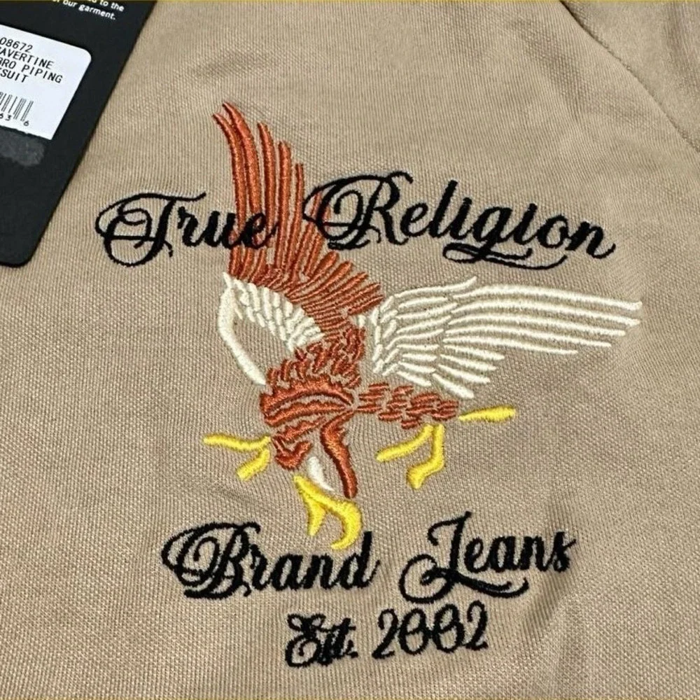 NWT True Religion Embroidered Golden State Track Jacket Travertine Tan Mens XL